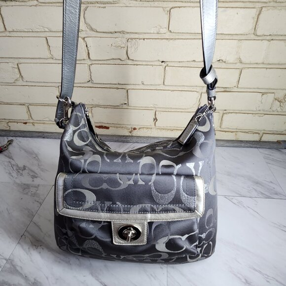 Like New Coach Penelope Optic Metallic Signature Crossbody Convertible Purse - Picture 3 of 16